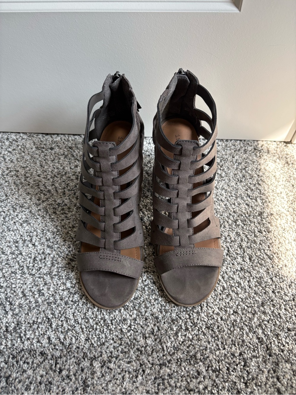 Women's Gray Strappy Cutout Sandal Heels